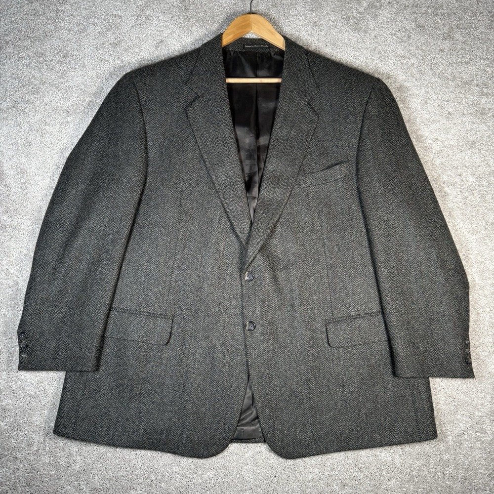VTG Cricketeer Herringbone Tweed Blazer Men's 50R Wool Lambswool Gray Sport Coat